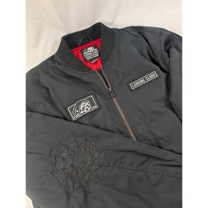 Lurking Class Black Skull Black Lined BomberJacket Men's Size Large Heavy Webb